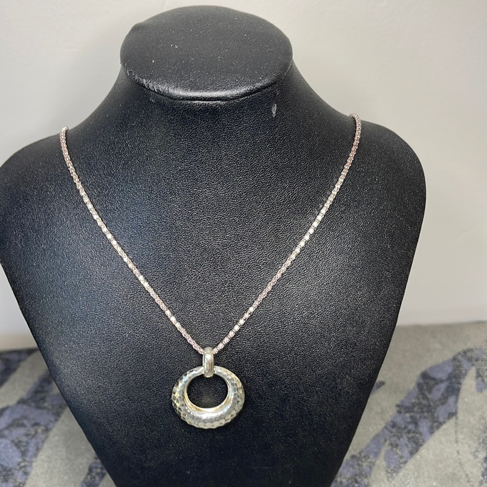 Jacmel Mauritius 925 sterling silver JCM hammered circle necklace